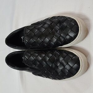 Marc Fisher Womens Black Basketweave Shoes Loafers Leather Blend Sz 6.5 EUC